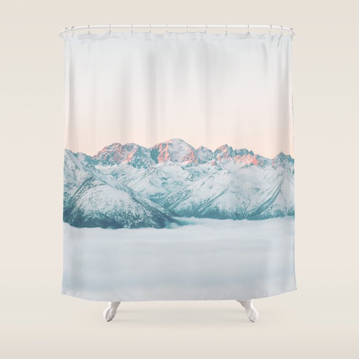 Pastel winter landscape | Arctic mountains in Lapland | Wanderlust travel photography Shower Curtain Gallery Image 1