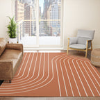 Minimal Line Curvature IX Red Mid Century Modern Arch Abstract Rug Gallery Image 4