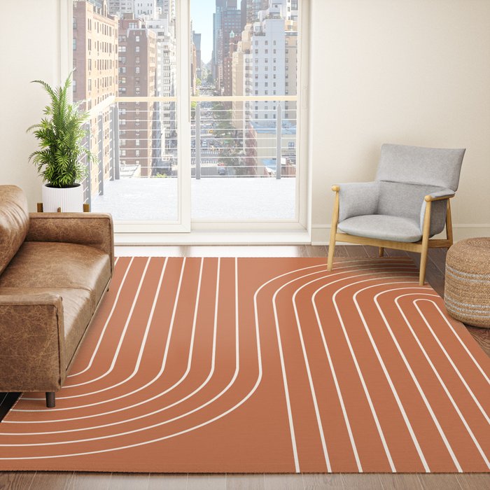 Minimal Line Curvature IX Red Mid Century Modern Arch Abstract Rug Gallery Image 4