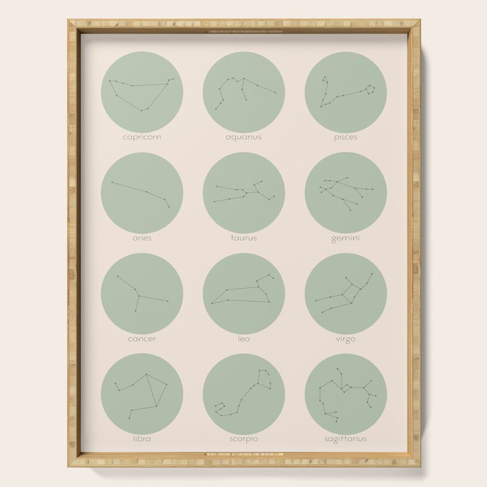 Zodiac Constellations - Sage Green Serving Tray