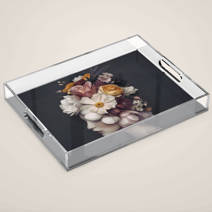 Graceful Blossom Serenity Female Portrait Acrylic Tray Gallery Image 1