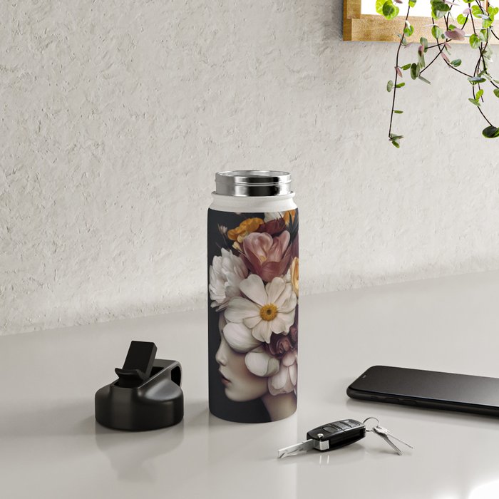 Graceful Blossom Serenity Female Portrait Water Bottle Gallery Image 4