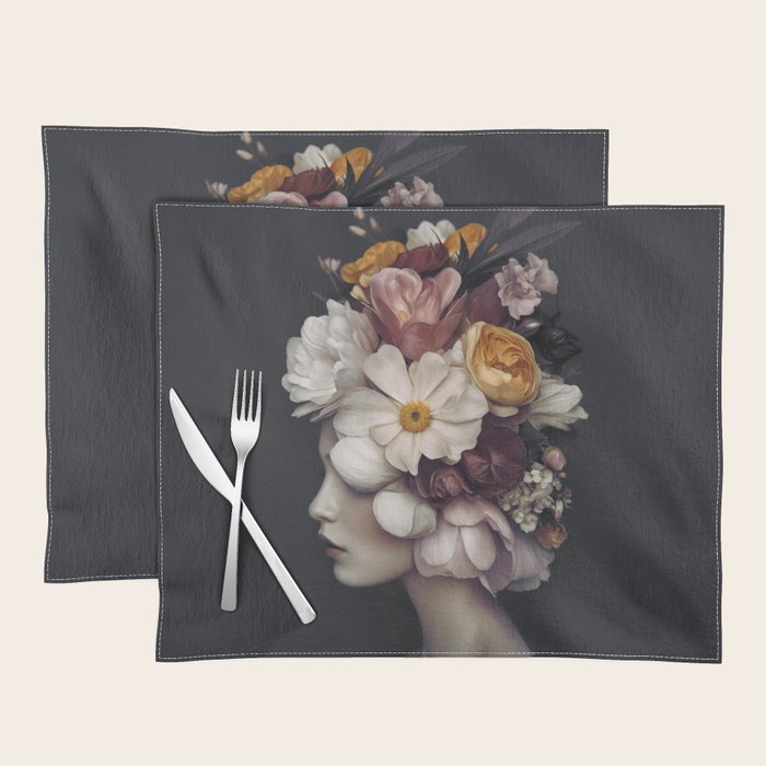 Graceful Blossom Serenity Female Portrait Placemat Gallery Image 1