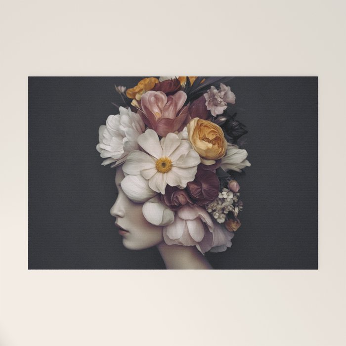 Graceful Blossom Serenity Female Portrait Welcome Mat Gallery Image 1