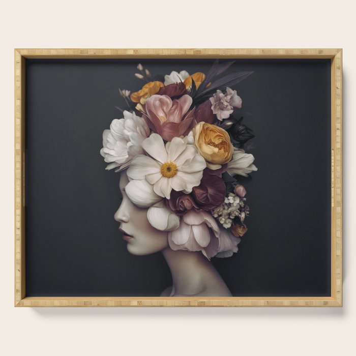 Graceful Blossom Serenity Female Portrait Serving Tray Gallery Image 1
