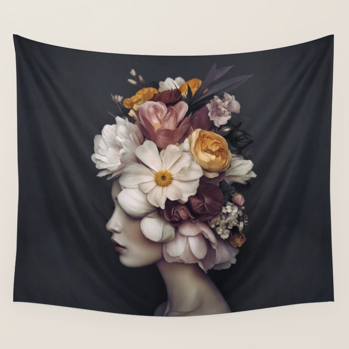 Graceful Blossom Serenity Female Portrait Wall Tapestry Gallery Image 4
