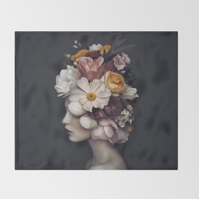 Graceful Blossom Serenity Female Portrait Throw Blanket Gallery Image 2