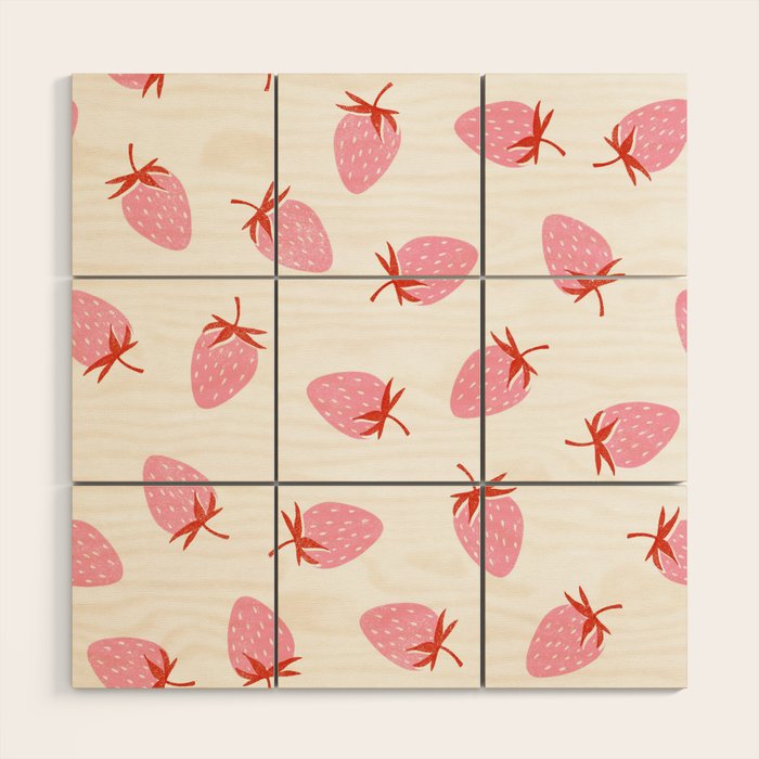 Sweet Strawberries - pink and red on white Wood Wall Art Gallery Image 1
