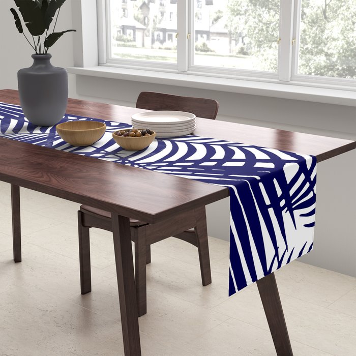 Modern blue white tropical palm trees pattern Table Runner Gallery Image 2