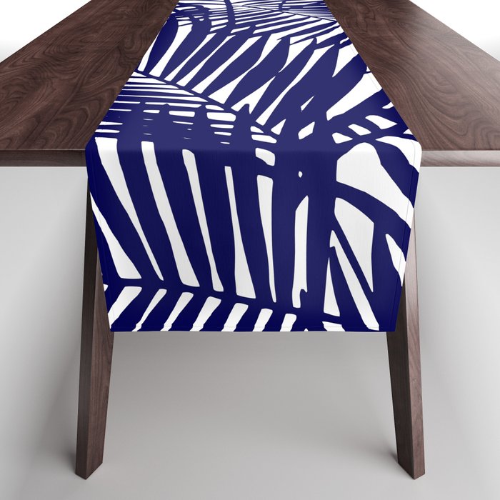 Modern blue white tropical palm trees pattern Table Runner Gallery Image 1