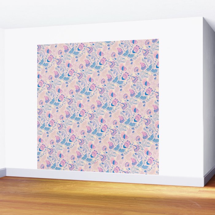 Coastal Oysters on the Beach in Pastel Pink & Blue Wall Mural Gallery Image 2