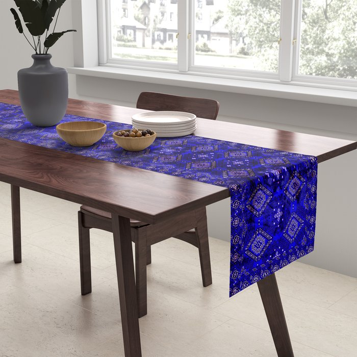Oriental Opulence: Royal Blue Velvet Moroccan Majesty Table Runner Gallery Image 2