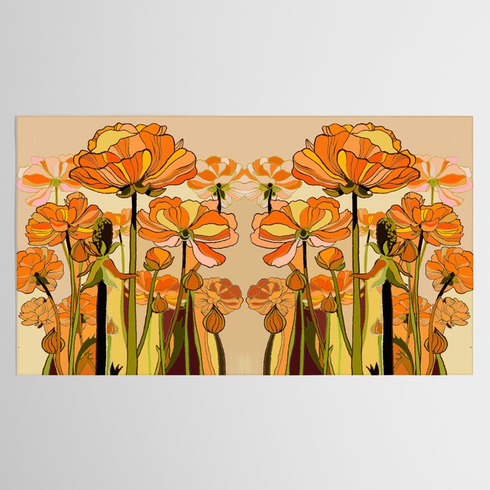 70s, Orange California poppies, mid century, 70s retro, flowers Tablecloth Gallery Image 2