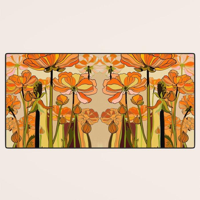 70s, Orange California poppies, mid century, 70s retro, flowers Desk Mat Gallery Image 3