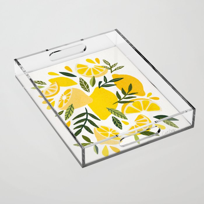 Lemon Blooms on White Acrylic Tray Gallery Image 1