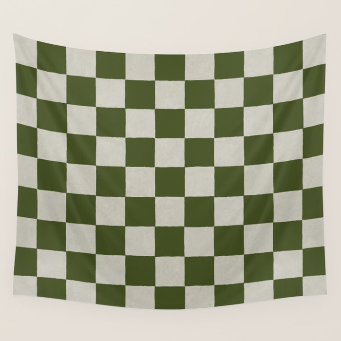 checkerboard hand-painted-olive Wall Tapestry Gallery Image 4