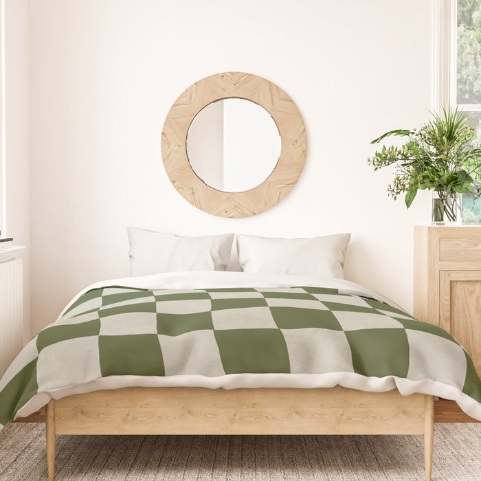 checkerboard hand-painted-olive Duvet Cover Gallery Image 3