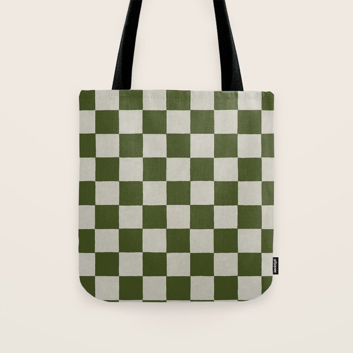 checkerboard hand-painted-olive Tote Bag Gallery Image 1