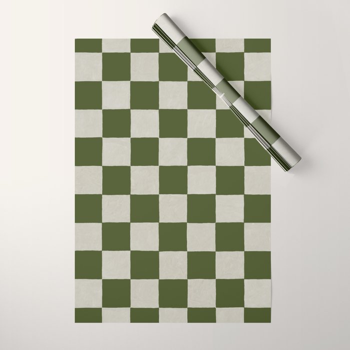 checkerboard hand-painted-olive Wrapping Paper Gallery Image 1