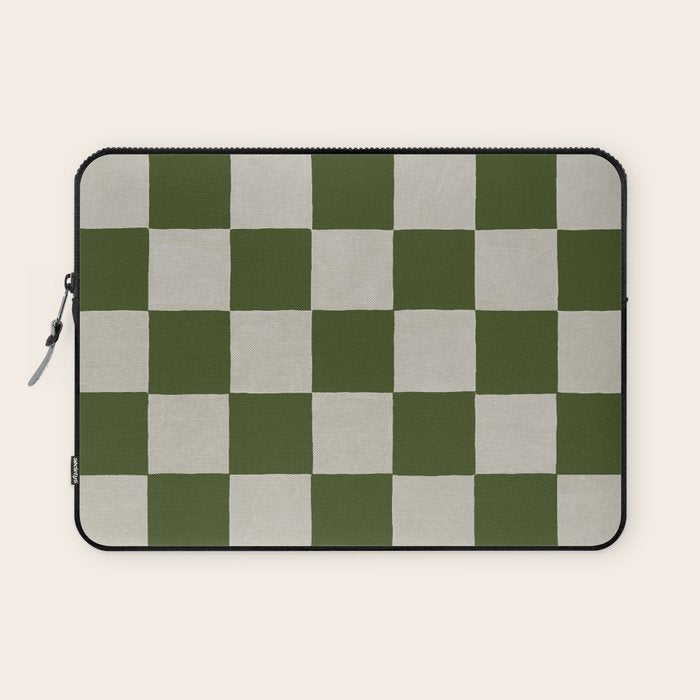 checkerboard hand-painted-olive Laptop Sleeve Gallery Image 1