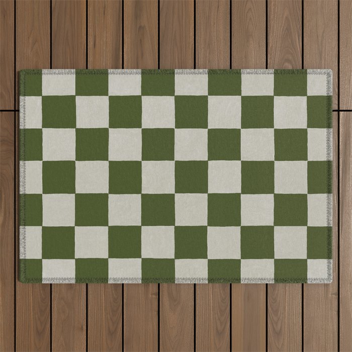 checkerboard hand-painted-olive Outdoor Rug Gallery Image 1