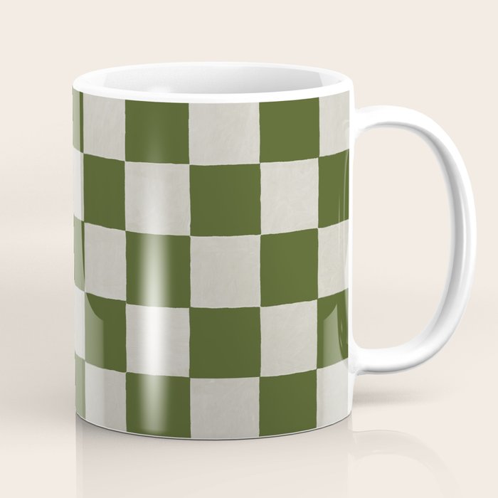 checkerboard hand-painted-olive Coffee Mug Gallery Image 1