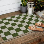 checkerboard hand-painted-olive Outdoor Rug Gallery Image 2