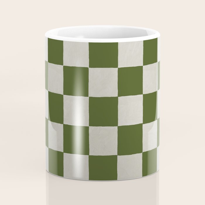 checkerboard hand-painted-olive Coffee Mug Gallery Image 4