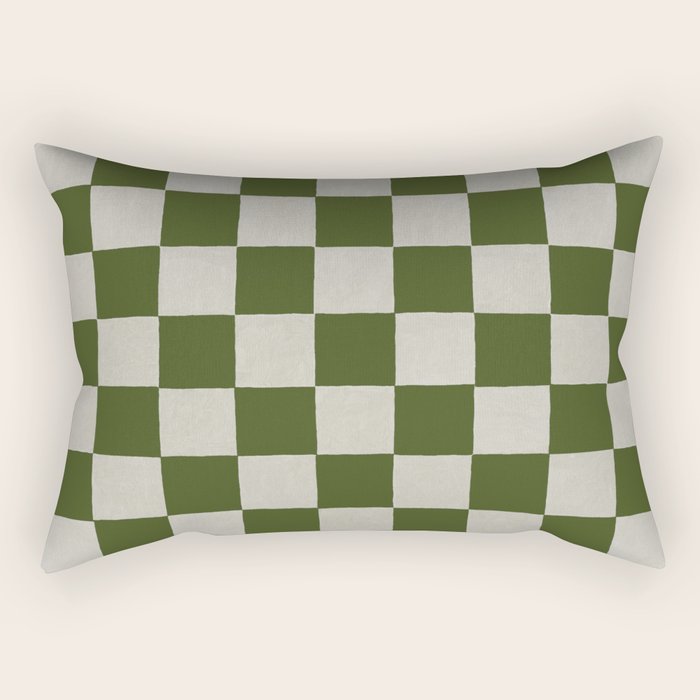 checkerboard hand-painted-olive Rectangular Pillow Gallery Image 2