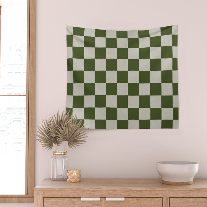 checkerboard hand-painted-olive Wall Tapestry Gallery Image 2
