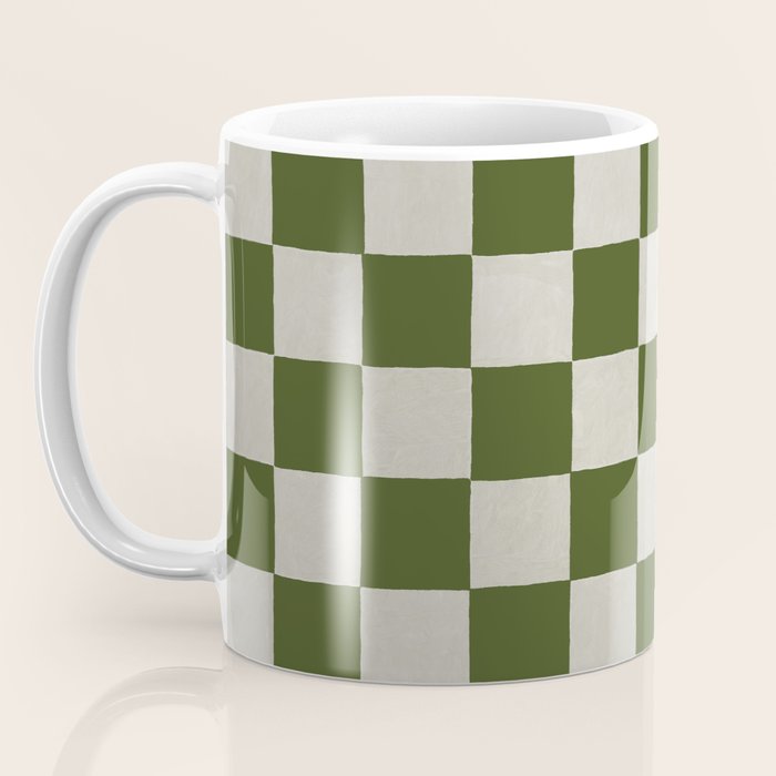 checkerboard hand-painted-olive Coffee Mug Gallery Image 3