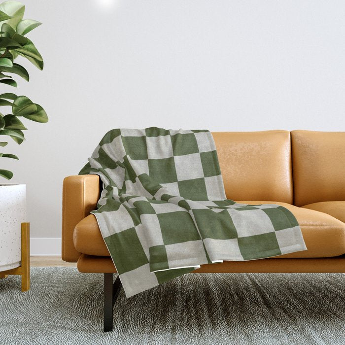 checkerboard hand-painted-olive Throw Blanket Gallery Image 1