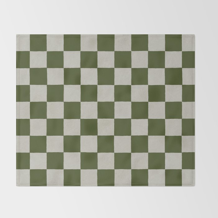 checkerboard hand-painted-olive Throw Blanket Gallery Image 2