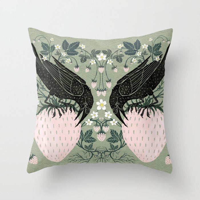 Strawberry Crows Throw Pillow Gallery Image 6