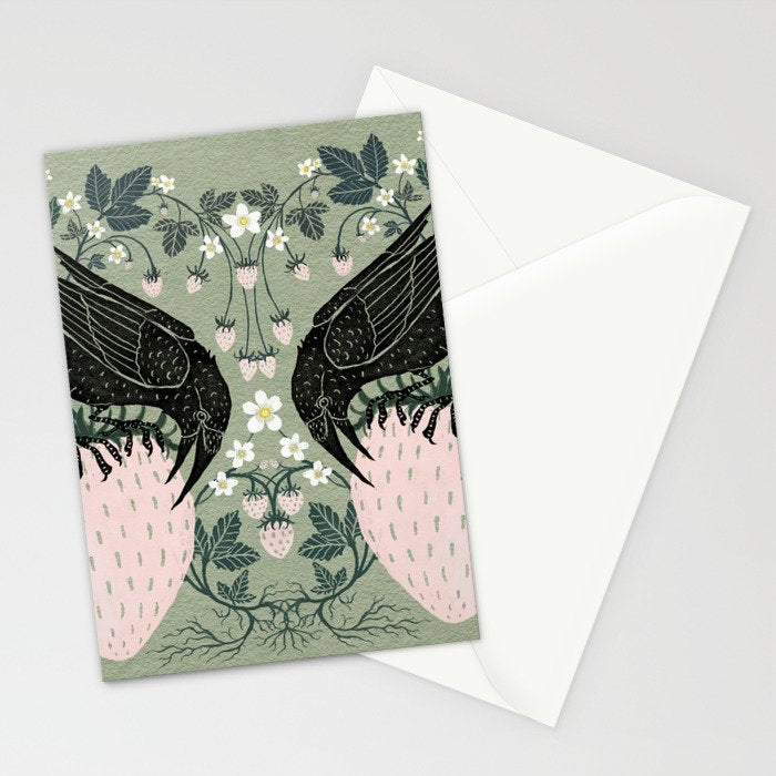 Strawberry Crows Stationery Card Gallery Image 2