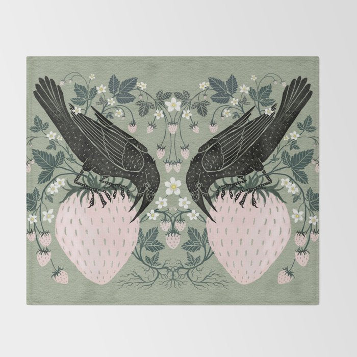 Strawberry Crows Throw Blanket Gallery Image 2