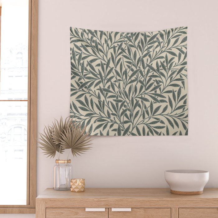 Vintage, Willow Leaf, William Morris, Green and Cream Wall Tapestry Gallery Image 2