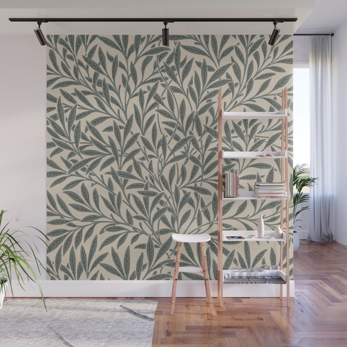 Vintage, Willow Leaf, William Morris, Green and Cream Wall Mural Gallery Image 1