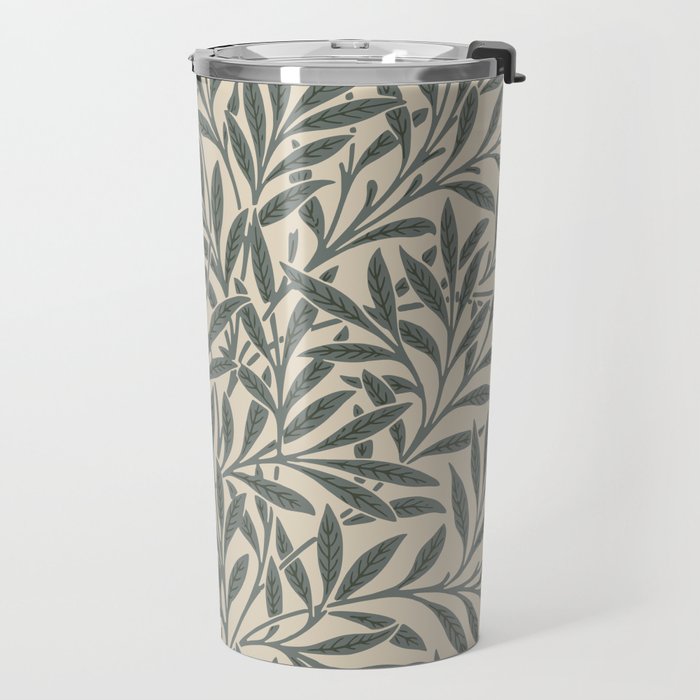 Vintage, Willow Leaf, William Morris, Green and Cream Travel Mug Gallery Image 2