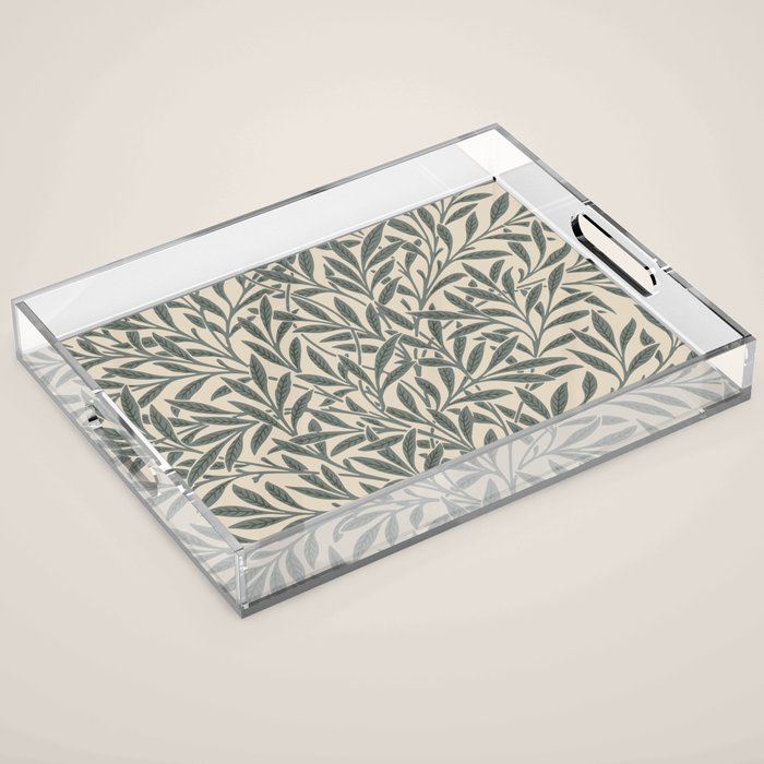 Vintage, Willow Leaf, William Morris, Green and Cream Acrylic Tray Gallery Image 1