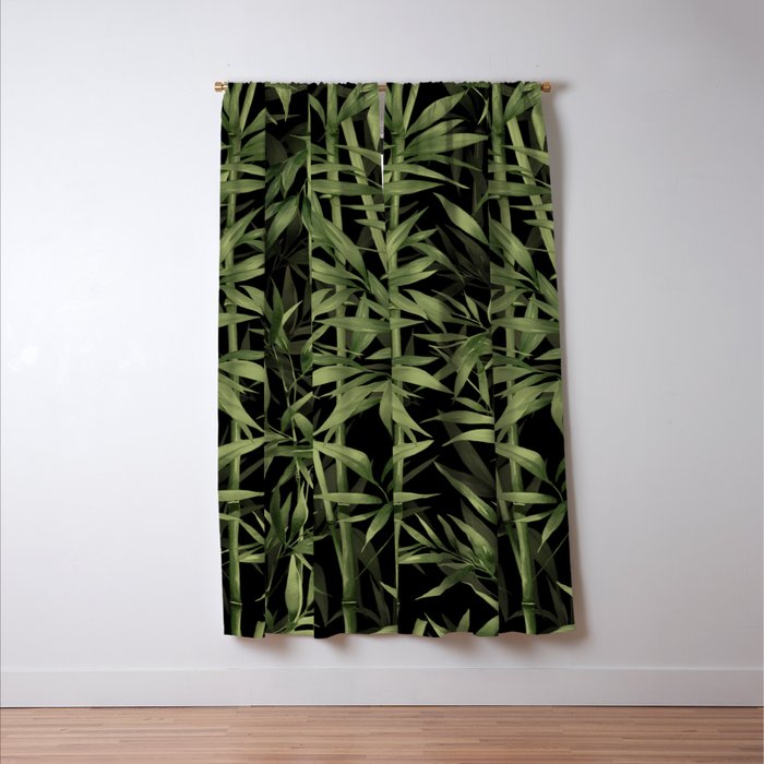 Calm Nature Beauty Bamboo Botanical Watercolor Art Black Window Curtain Gallery Image 3