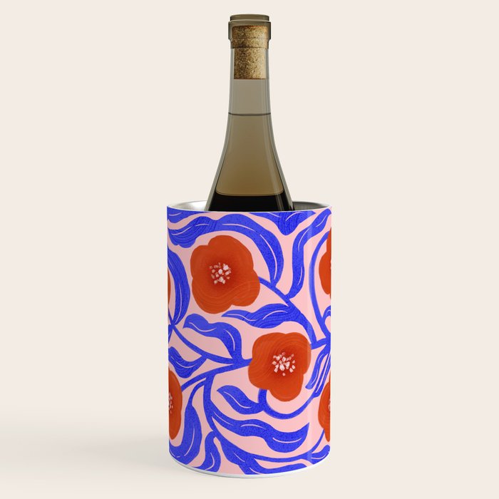 Bold Red Flowers And Blue Leaves Wine Chiller Gallery Image 1