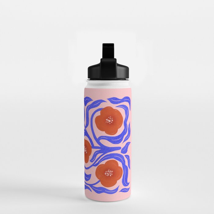 Bold Red Flowers And Blue Leaves Water Bottle Gallery Image 2