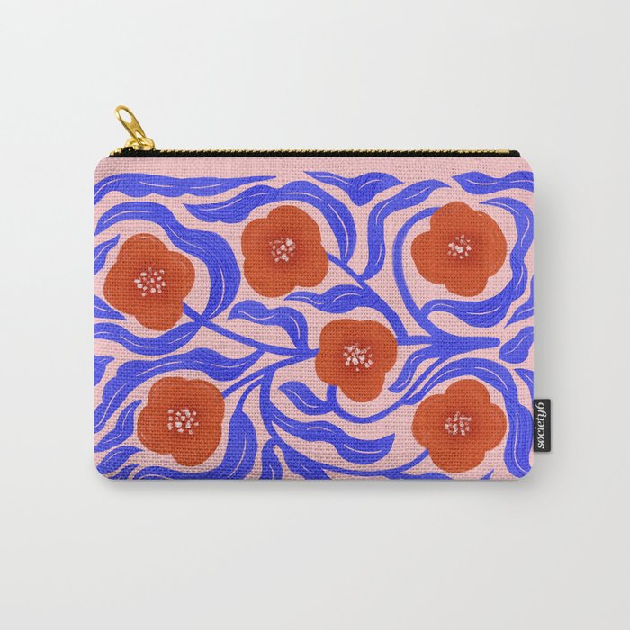 Bold Red Flowers And Blue Leaves Carry All Pouch Gallery Image 1