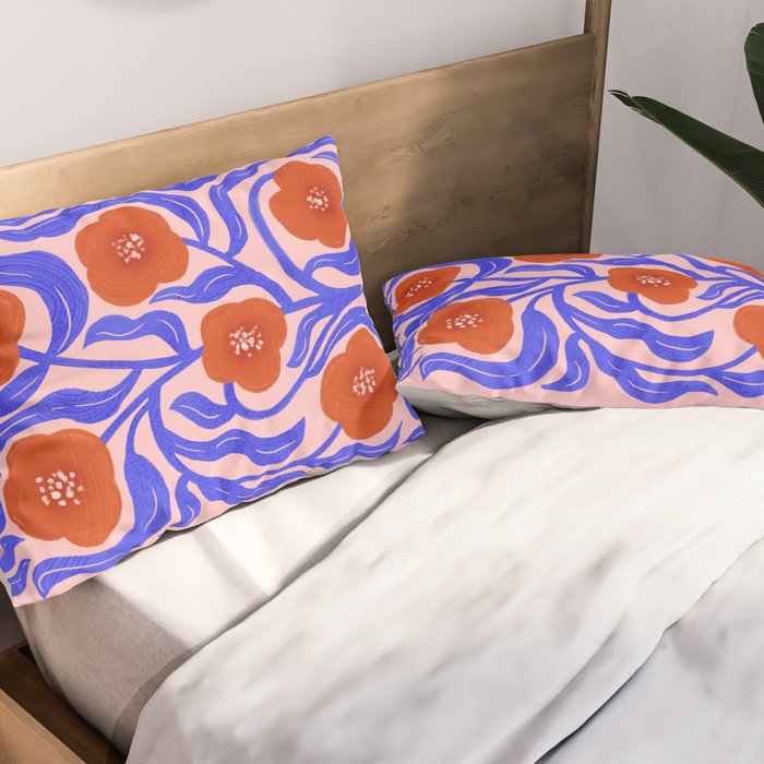 Bold Red Flowers And Blue Leaves Pillow Sham Gallery Image 2