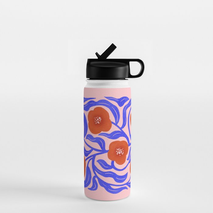 Bold Red Flowers And Blue Leaves Water Bottle Gallery Image 1