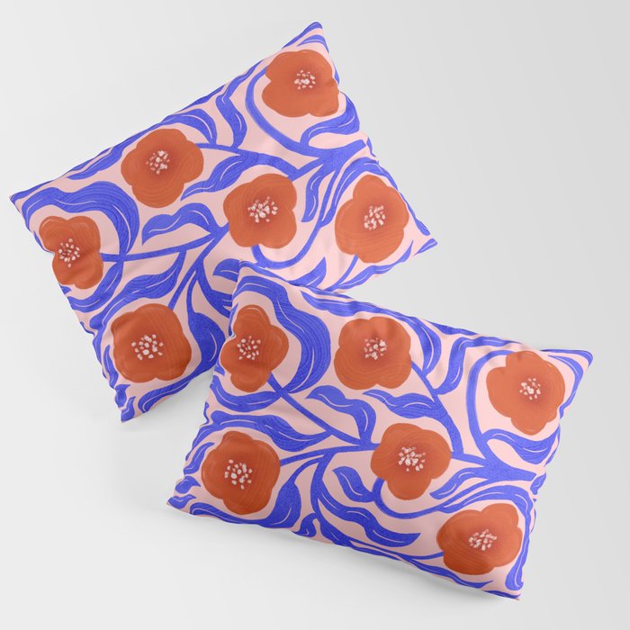 Bold Red Flowers And Blue Leaves Pillow Sham Gallery Image 3