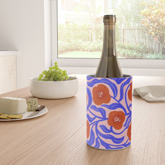 Bold Red Flowers And Blue Leaves Wine Chiller Gallery Image 4