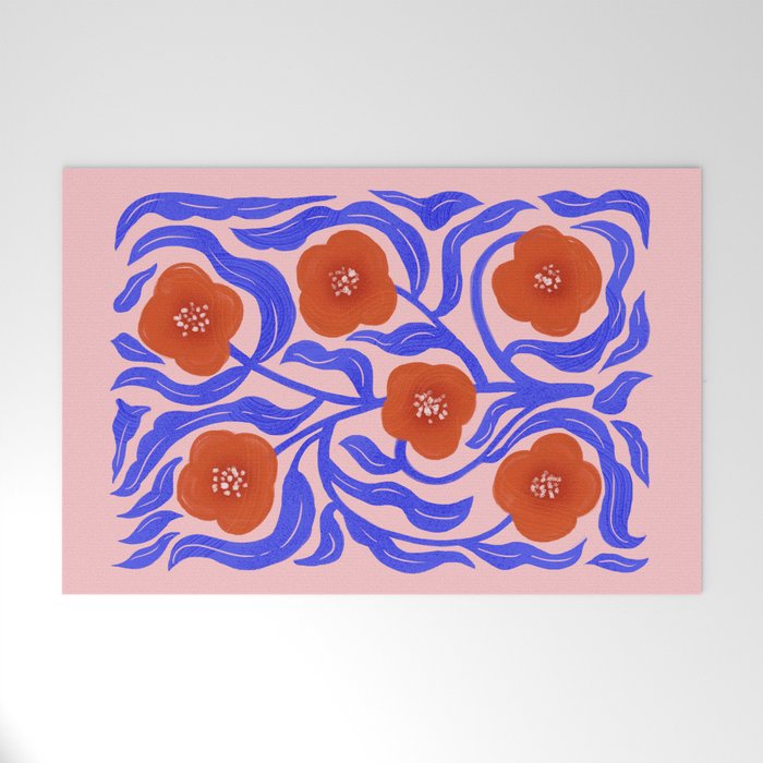 Bold Red Flowers And Blue Leaves Welcome Mat Gallery Image 1
