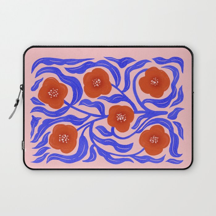 Bold Red Flowers And Blue Leaves Laptop Sleeve Gallery Image 1